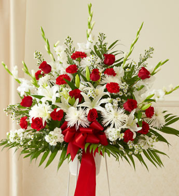 Heartfelt Sympathies Red &amp; White Standing Basket