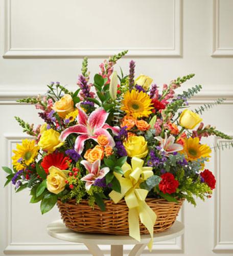 Bright Flower Sympathy Arrangement in Basket
