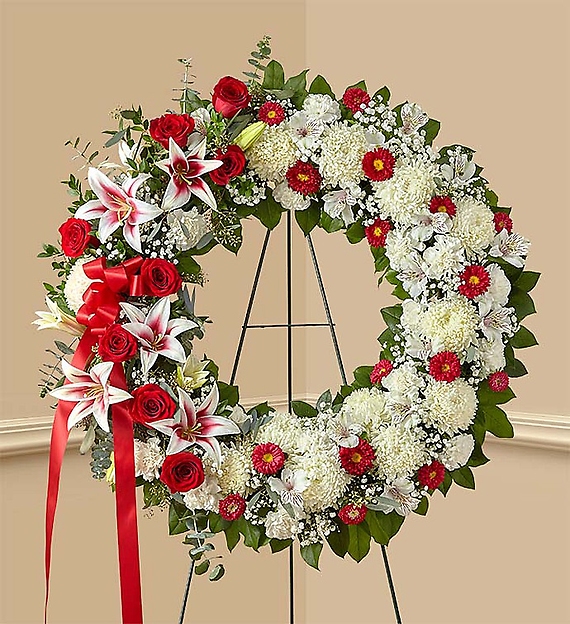 Red Rose and Lily Standing Wreath